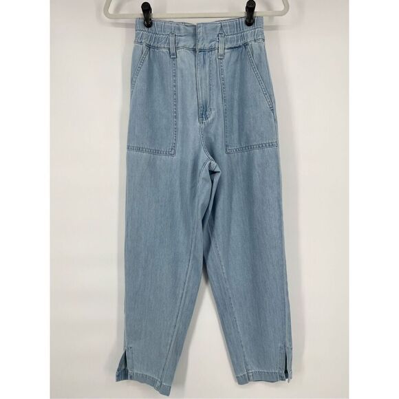 AG Adriano Goldschmied High Rise Barrel Jean Paperbag Roxbury Silk Blend Size 24 - Picture 1 of 9
